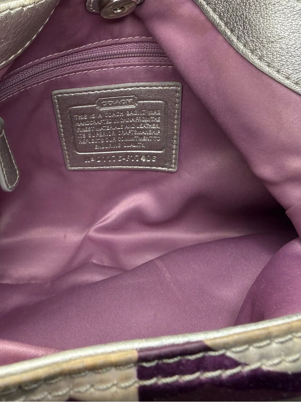 Vintage Y2K Coach Soho Lynn Scarf Print Hobo Bag Purple Silver F17406